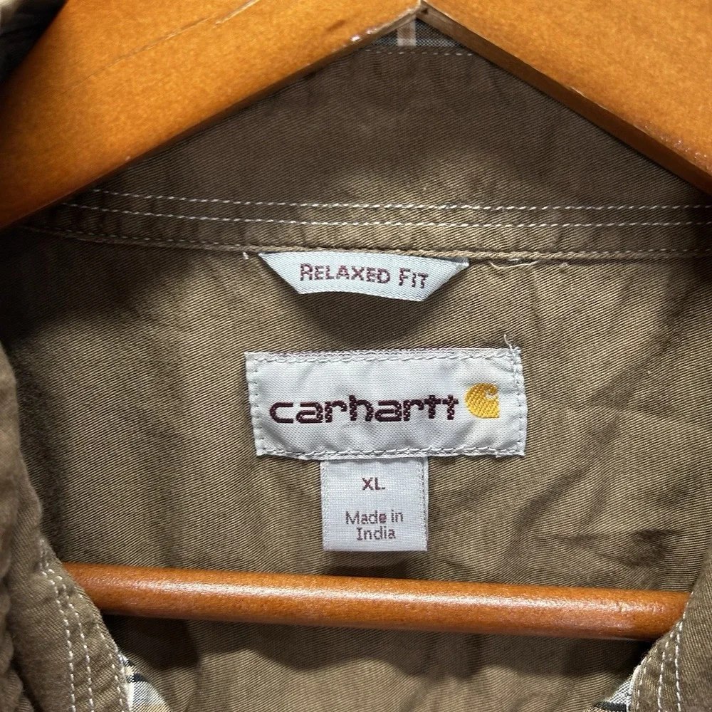 Carhartt Button Shirt‎ Mens X Large Plaid Relaxed Fit Black White 100588 Cotton